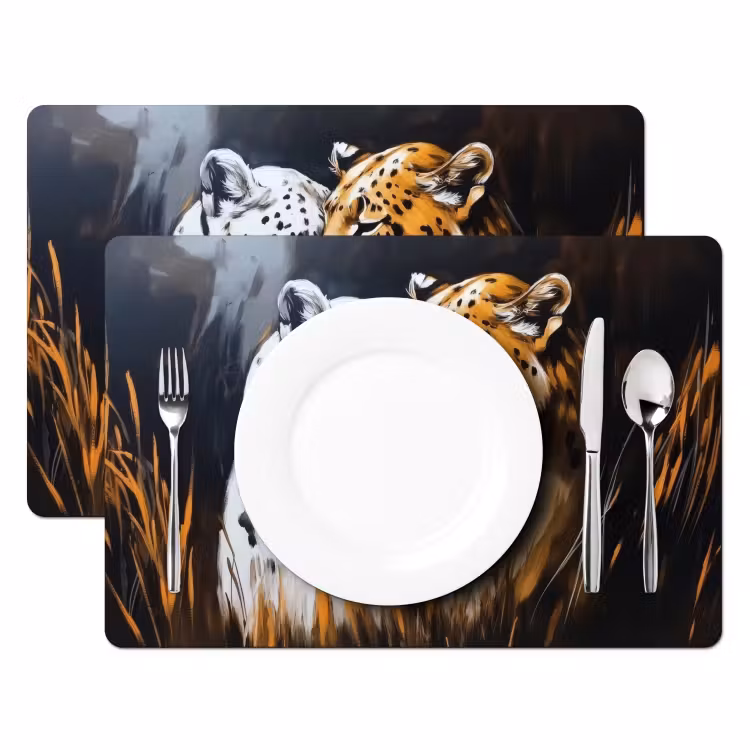 Placemat - 6 stuks - Luipaard - Oranje - Wit - Gras — 2