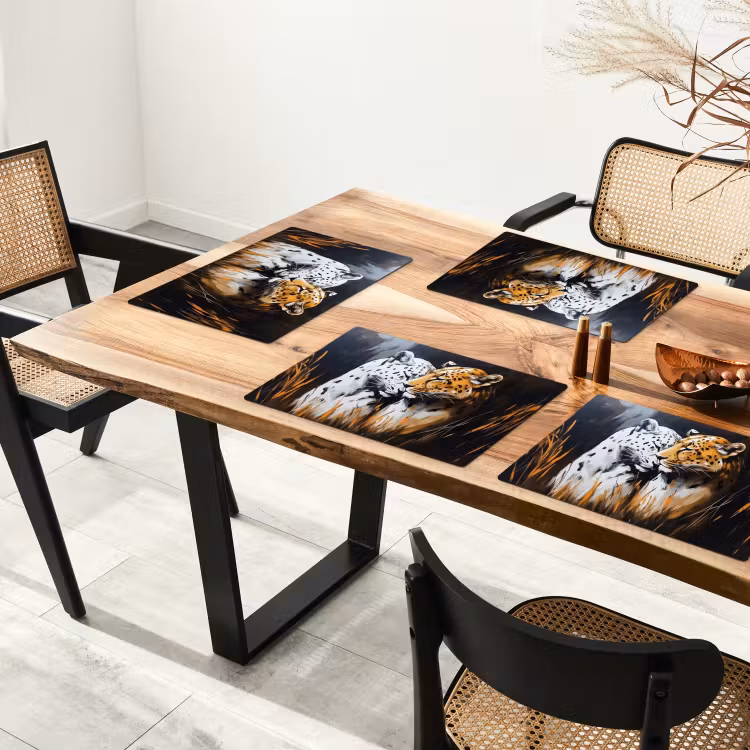 Placemat - 6 stuks - Luipaard - Oranje - Wit - Gras — 5