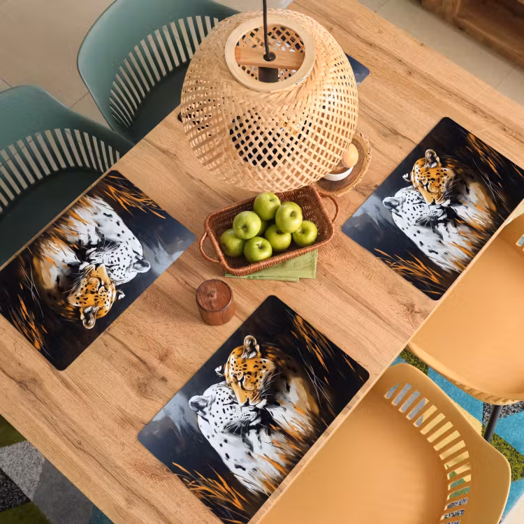Placemat - 6 stuks - Luipaard - Oranje - Wit - Gras — 6