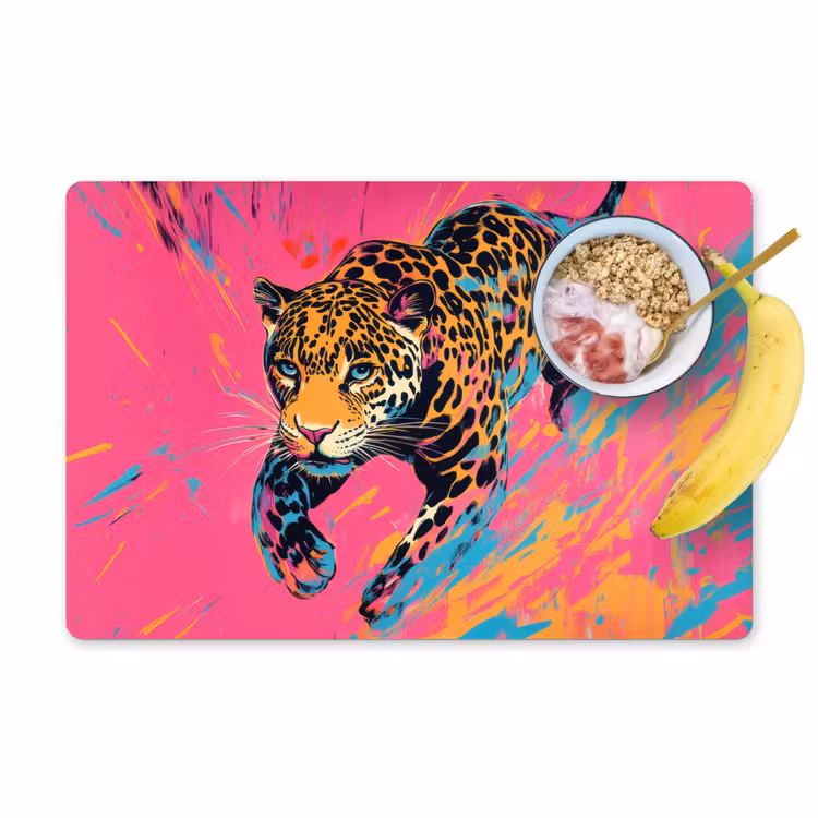 Placemat - 6 stuks - Luipaard - Roze - Oranje - Blauw - Verf — 1