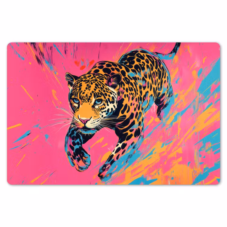 Placemat - 6 stuks - Luipaard - Roze - Oranje - Blauw - Verf — 7