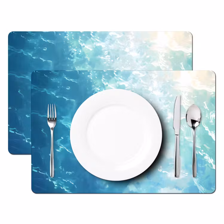 Placemat - 6 stuks - Schildpad - Zee - Blauw - Schittering — 2