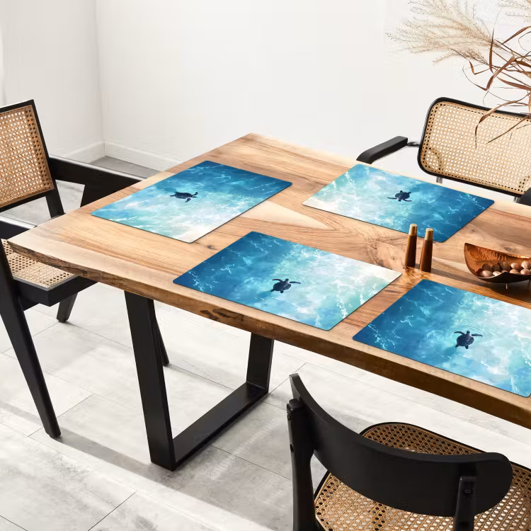 Placemat - 6 stuks - Schildpad - Zee - Blauw - Schittering — 5