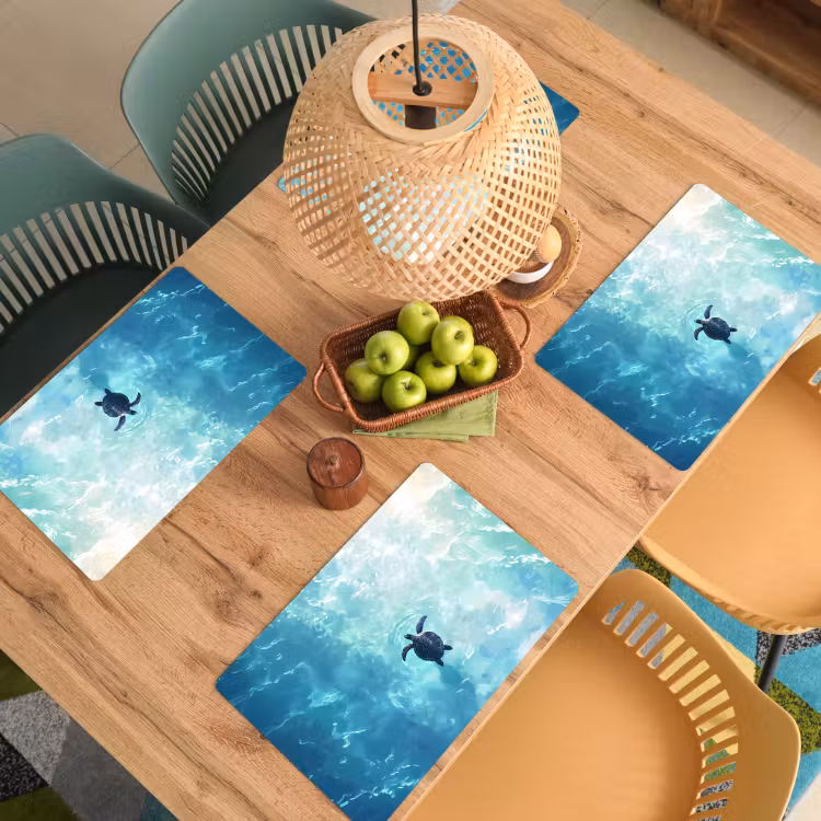Placemat - 6 stuks - Schildpad - Zee - Blauw - Schittering — 6