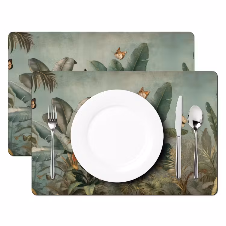 Placemat - 6 stuks - Tropisch bladerdek - Vlinders - groen - Bruin — 2