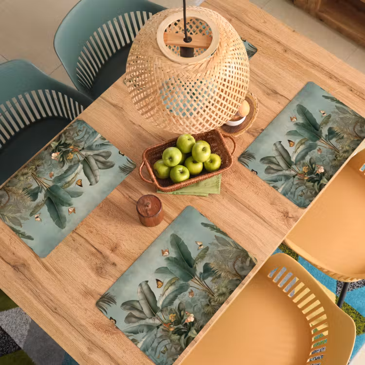 Placemat - 6 stuks - Tropisch bladerdek - Vlinders - groen - Bruin — 6
