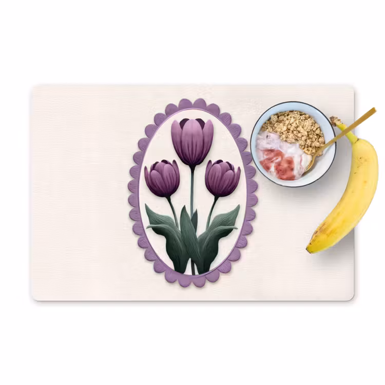 Placemat - 6 stuks - Tulpen - Paars - Lijst - Bladeren — 1