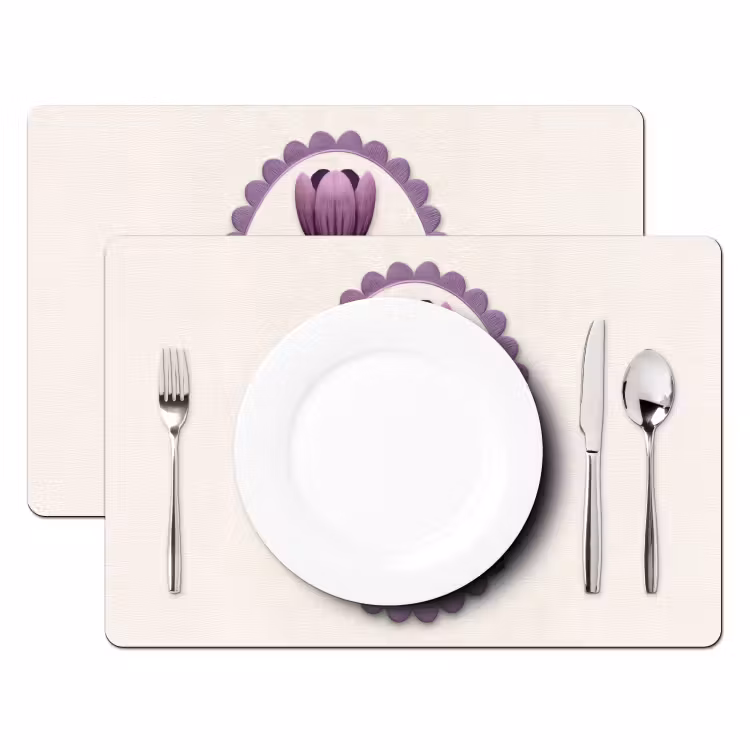 Placemat - 6 stuks - Tulpen - Paars - Lijst - Bladeren — 2