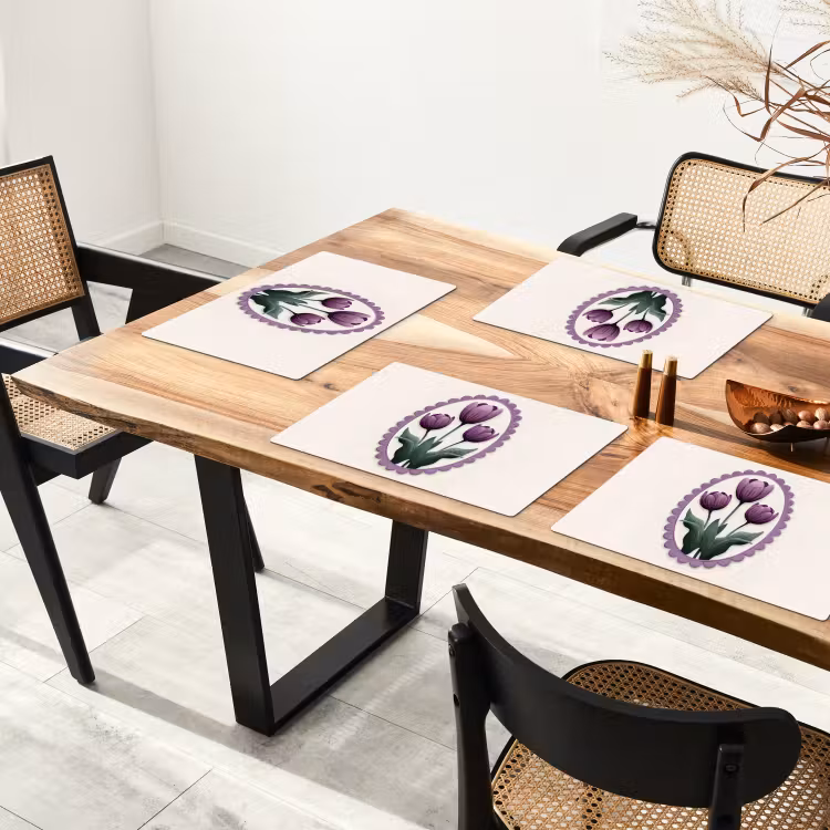 Placemat - 6 stuks - Tulpen - Paars - Lijst - Bladeren — 5