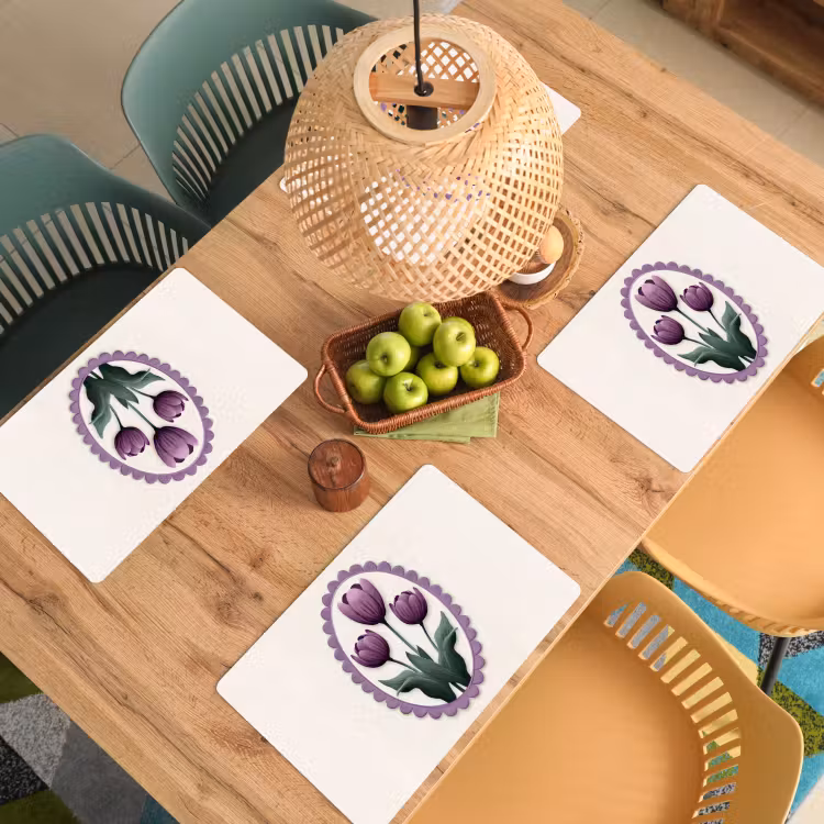 Placemat - 6 stuks - Tulpen - Paars - Lijst - Bladeren — 6