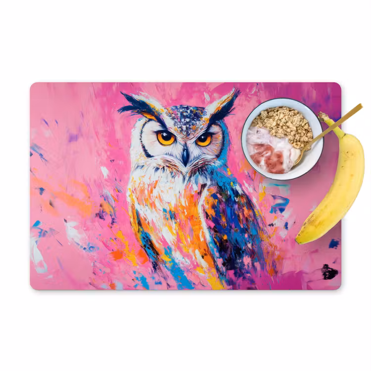 Placemat - 6 stuks - Uil - Roze - Blauw - Verf - Abstract — 1