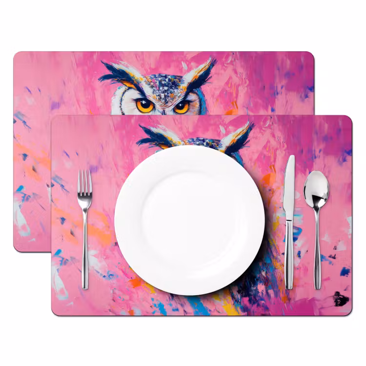 Placemat - 6 stuks - Uil - Roze - Blauw - Verf - Abstract — 2