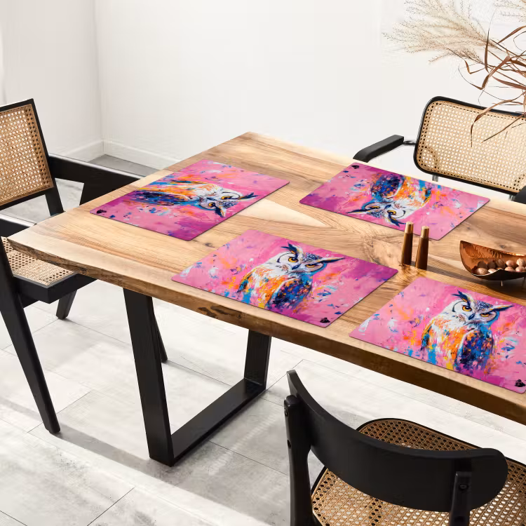 Placemat - 6 stuks - Uil - Roze - Blauw - Verf - Abstract — 5