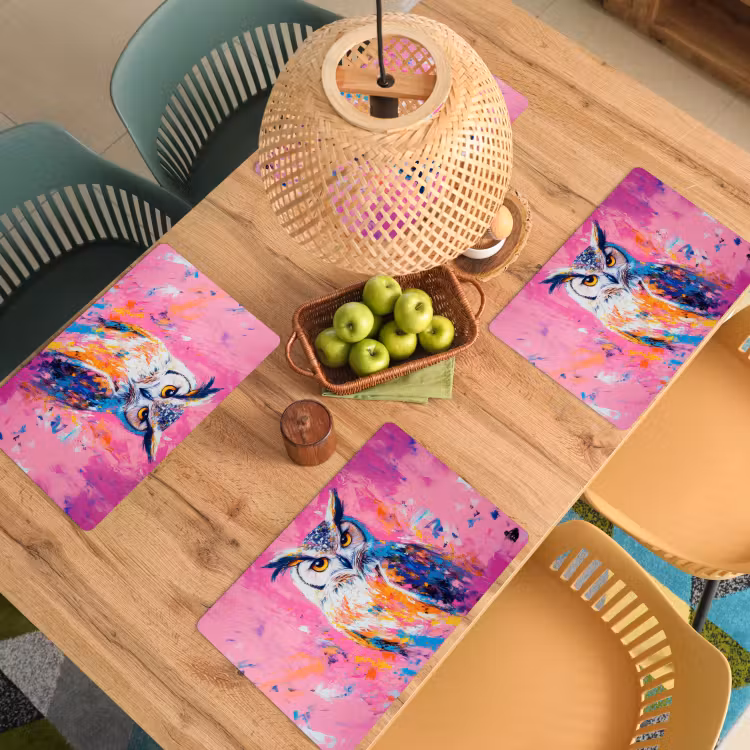 Placemat - 6 stuks - Uil - Roze - Blauw - Verf - Abstract — 6