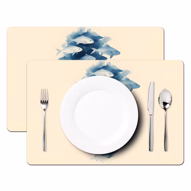 Placemat - 6 stuks - Vissen - Minimalistisch - Blauw — 2