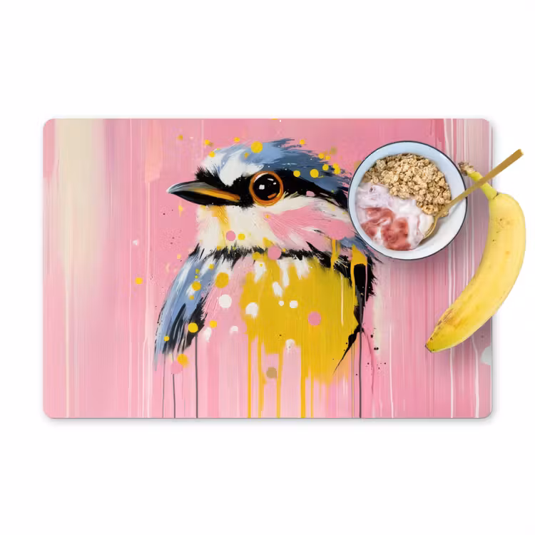 Placemat - 6 stuks - Vogel - Roze - Geel - Blauw — 1