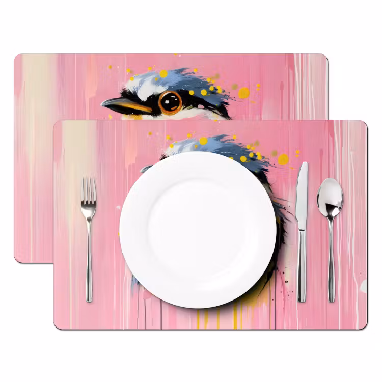 Placemat - 6 stuks - Vogel - Roze - Geel - Blauw — 2