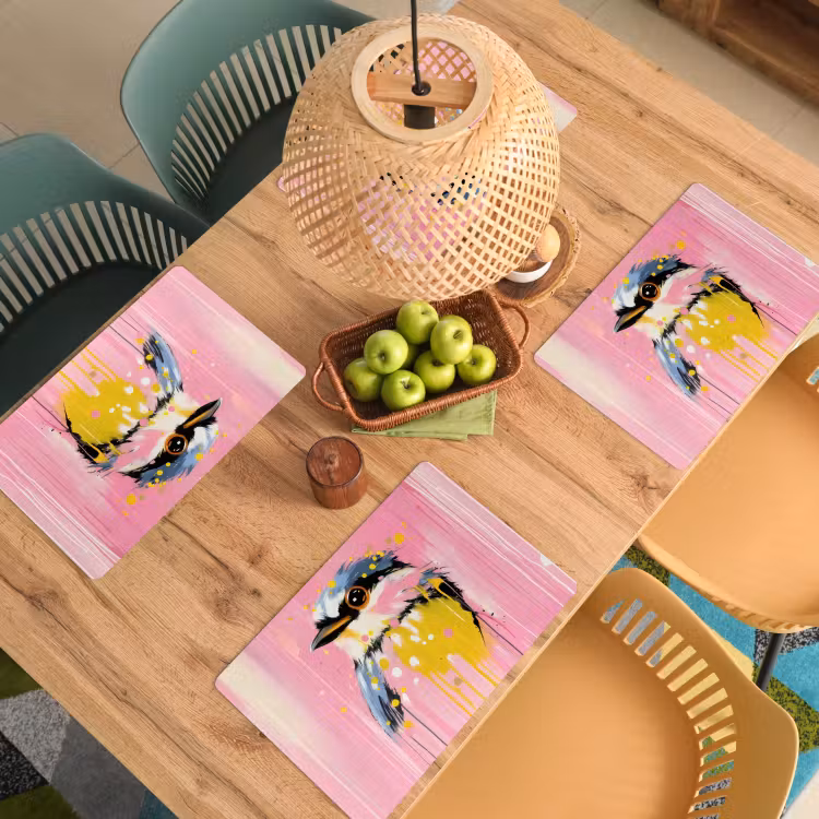 Placemat - 6 stuks - Vogel - Roze - Geel - Blauw — 6