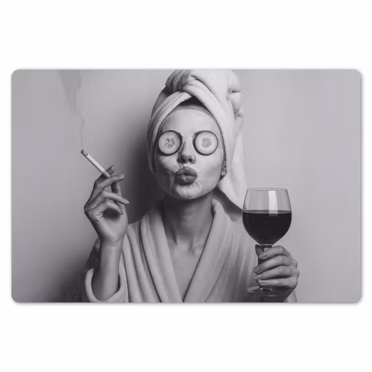 Placemat - 6 stuks - Vrouw - Masker - Wijn - Sigaret — 7