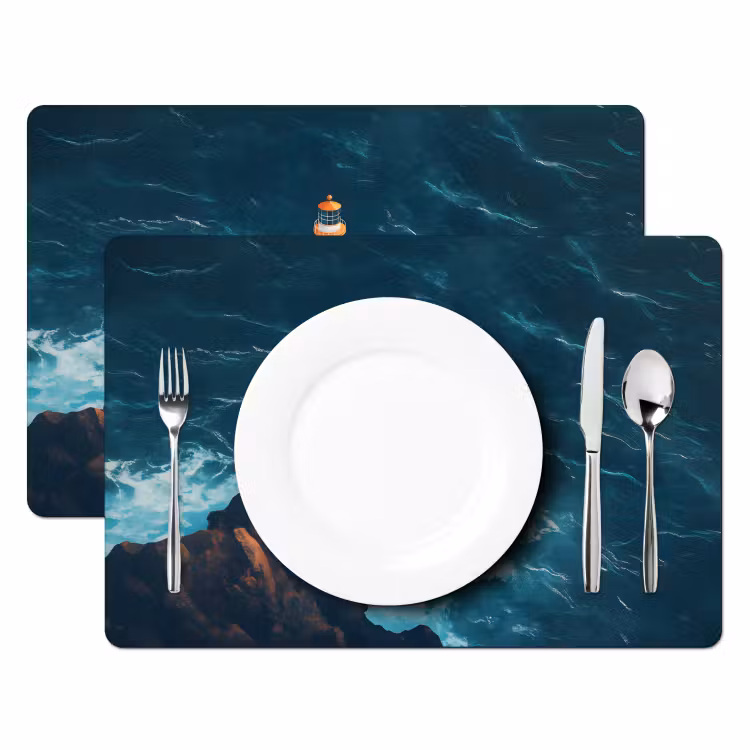 Placemat - 6 stuks - Vuurtoren - Rots - Zee - Golven — 2