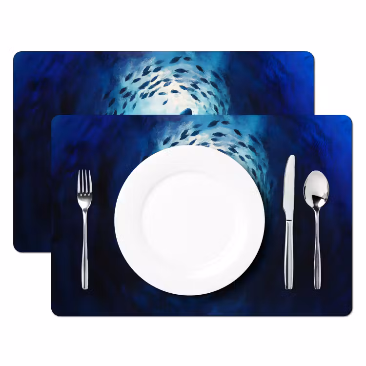 Placemat - 6 stuks - Walvis - Vissen - Donkerblauw — 2