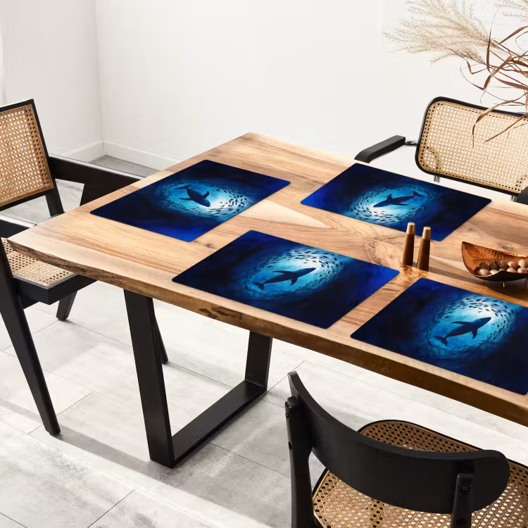 Placemat - 6 stuks - Walvis - Vissen - Donkerblauw — 5