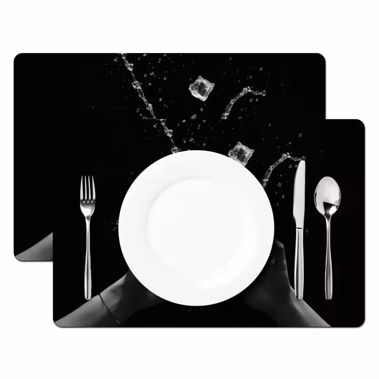 Placemat - 6 stuks - Whiskyglazen - Ijs - Spetters - Zwart — 2