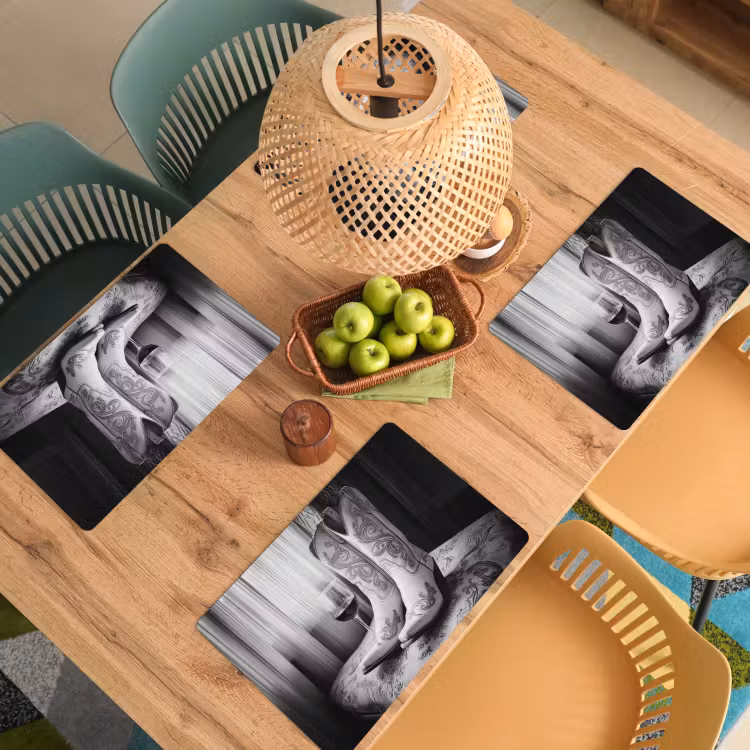 Placemat - 6 stuks - Wijn - Cowboylaarzen - Raamlicht - Wit — 6