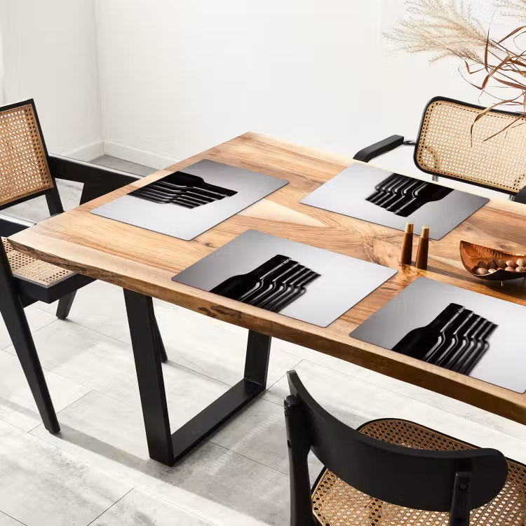 Placemat - 6 stuks - Wijnflessen - Zwart - Minimalistisch — 5