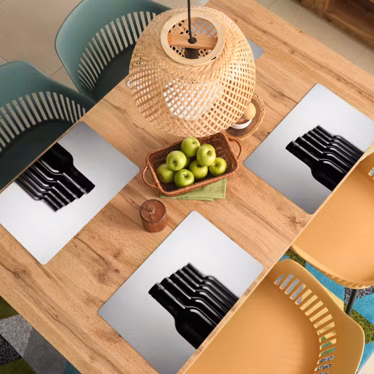 Placemat - 6 stuks - Wijnflessen - Zwart - Minimalistisch — 6