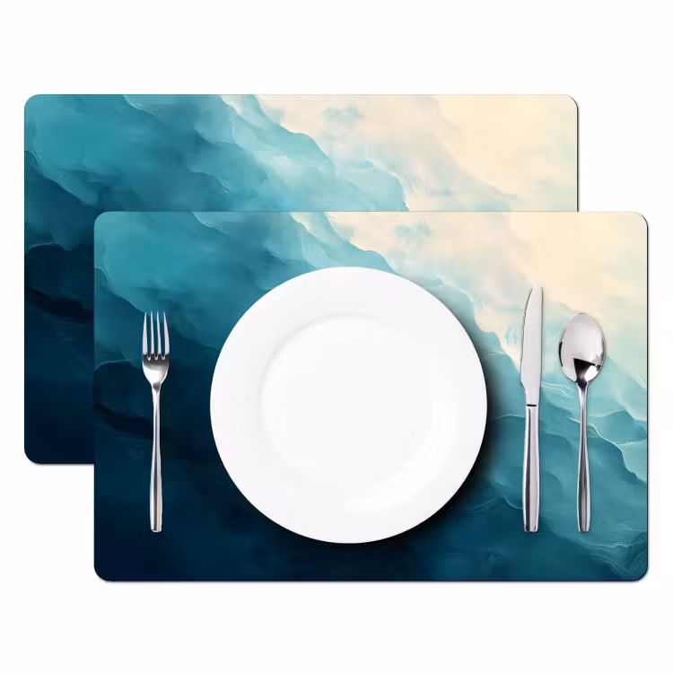 Placemat - 6 stuks - Zee - Silhouet - Abstract - Blauw — 2
