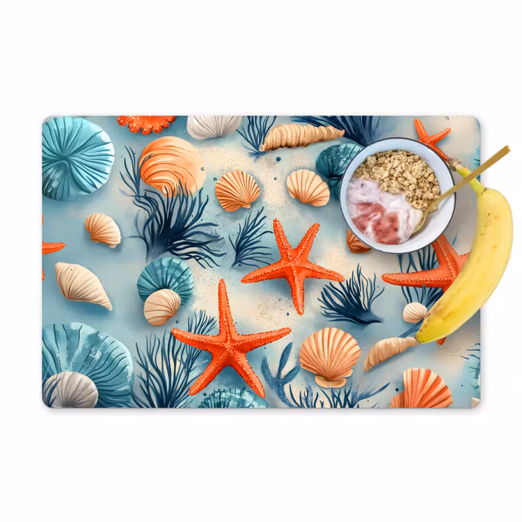 Placemat - 6 stuks - Zeesterren - Schelpen - Illustratie - Zand — 1