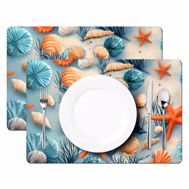Placemat - 6 stuks - Zeesterren - Schelpen - Illustratie - Zand — 2