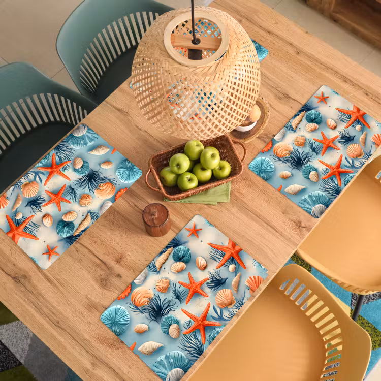 Placemat - 6 stuks - Zeesterren - Schelpen - Illustratie - Zand — 6