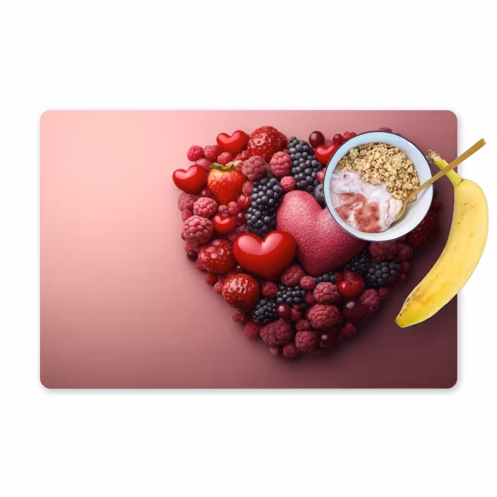Placemat - 6 stuks - Fruit - Hartjes - Aardbeien - Frambozen - Bosbessen — 1