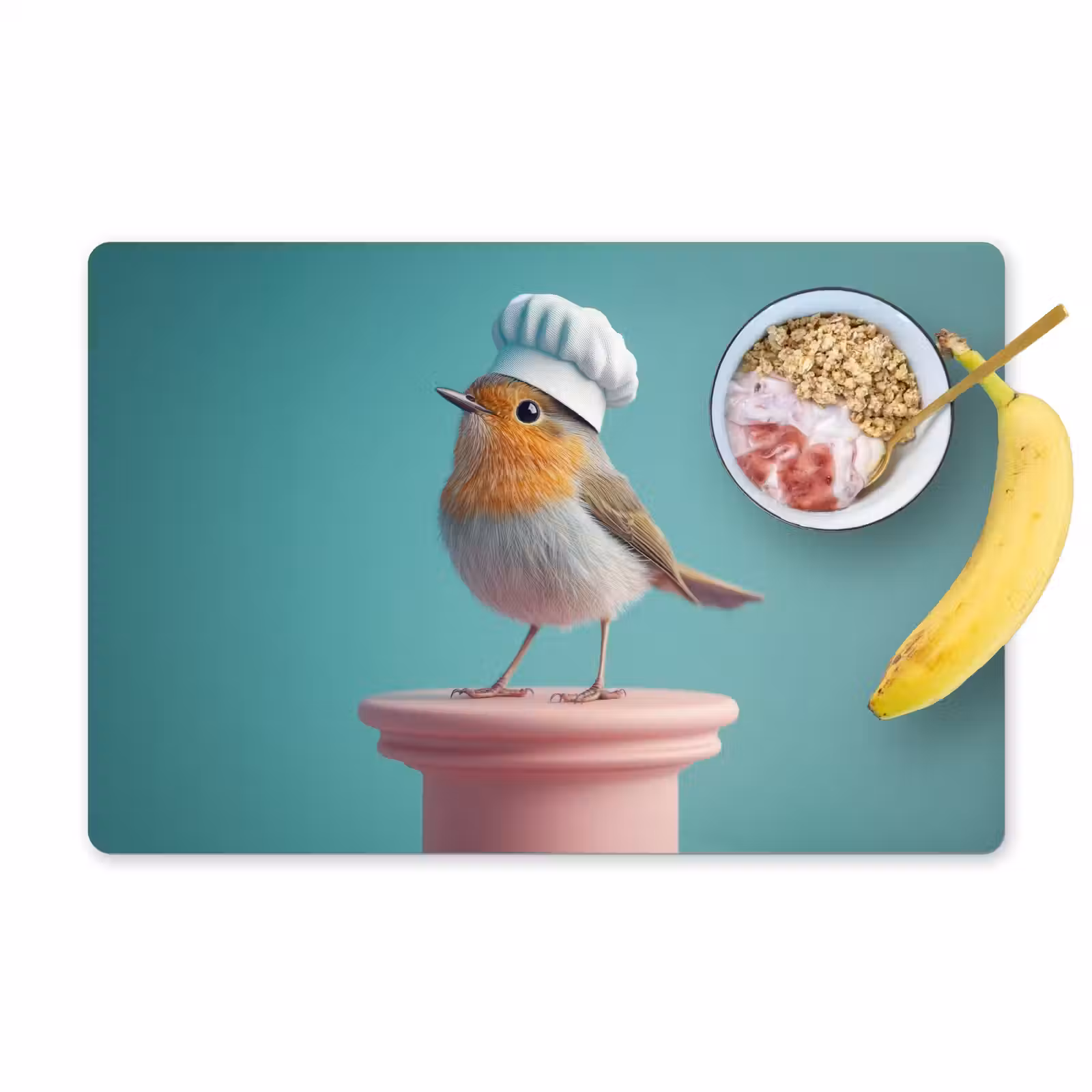 Placemat - 6 stuks - Roodborstje - Vogel - Koksmuts - Sokkel — 1