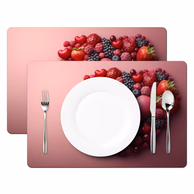 Placemat - 6 stuks - Fruit - Hartjes - Aardbeien - Frambozen - Bosbessen — 2