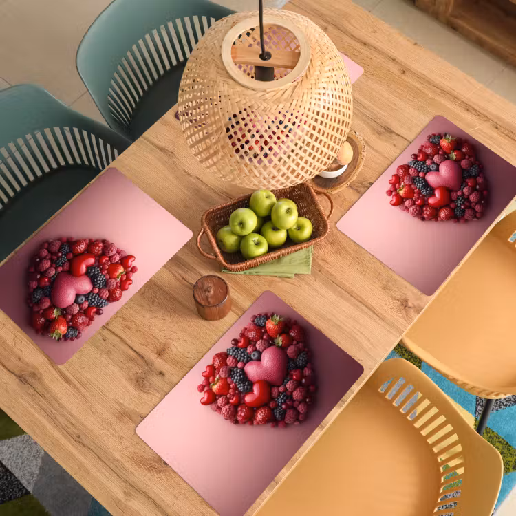 Placemat - 6 stuks - Fruit - Hartjes - Aardbeien - Frambozen - Bosbessen — 6