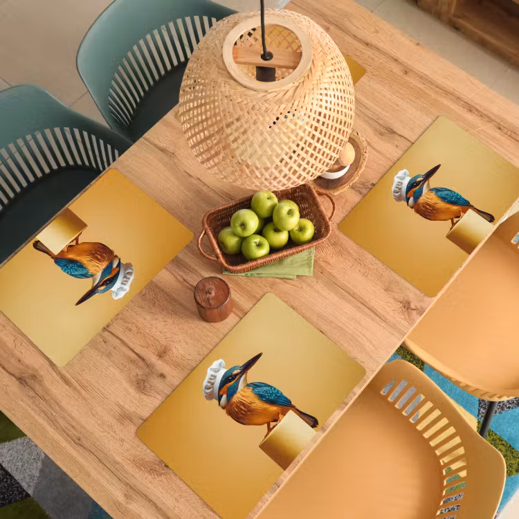 Placemat - 6 stuks - Ijsvogel - Pilaar - Koksmuts - Vogel — 6