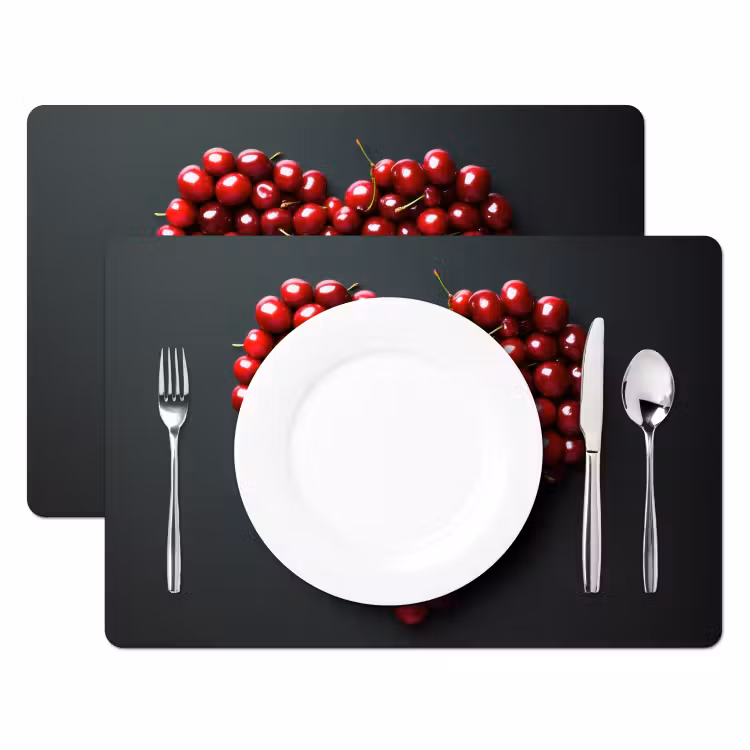 Placemat - 6 stuks - Kersen - Hart - Rood - Zwart — 2