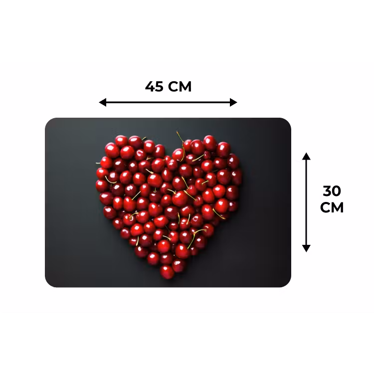 Placemat - 6 stuks - Kersen - Hart - Rood - Zwart — 3