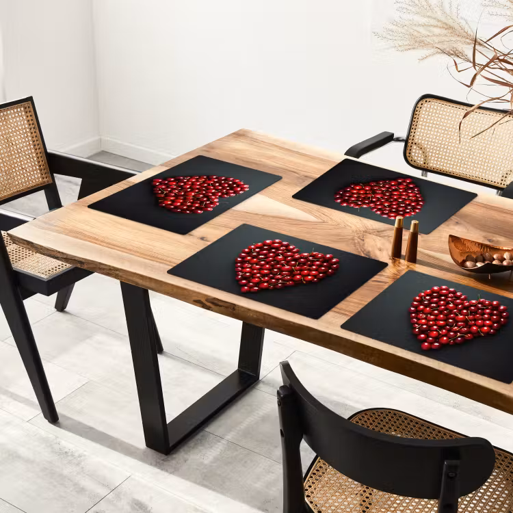 Placemat - 6 stuks - Kersen - Hart - Rood - Zwart — 5