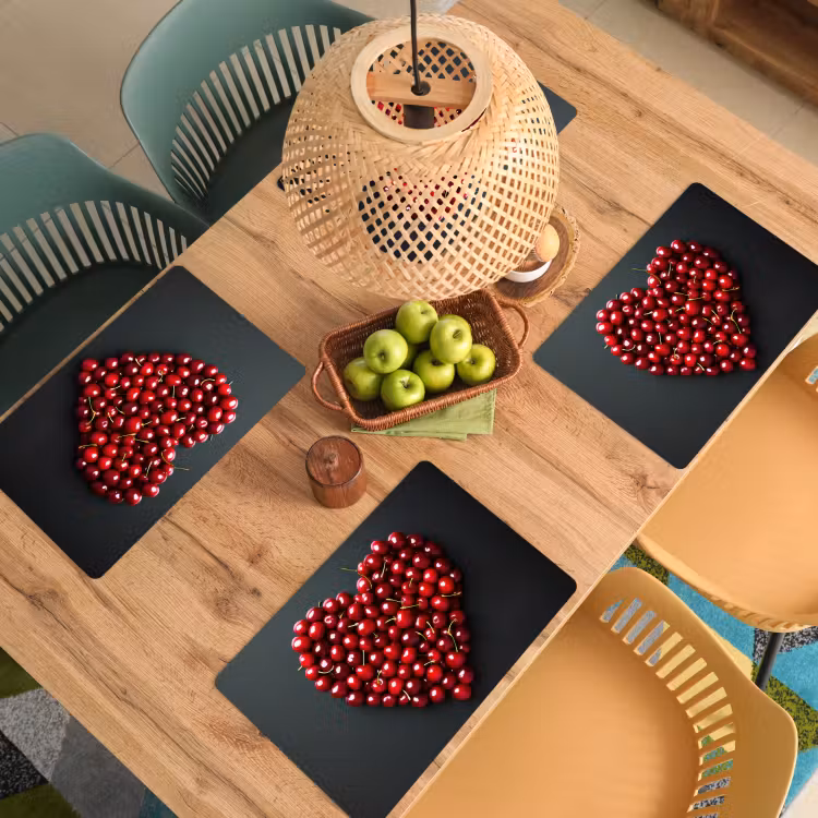 Placemat - 6 stuks - Kersen - Hart - Rood - Zwart — 6