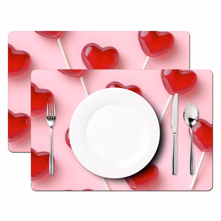 Placemat - 6 stuks - Lollies - Hartjes - Roze — 2