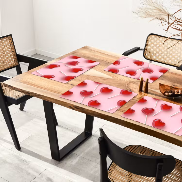 Placemat - 6 stuks - Lollies - Hartjes - Roze — 5