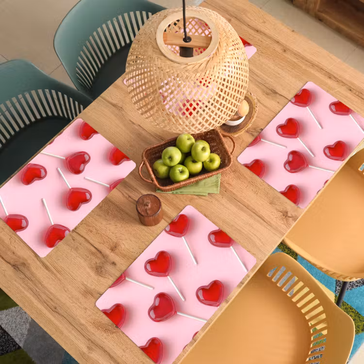 Placemat - 6 stuks - Lollies - Hartjes - Roze — 6