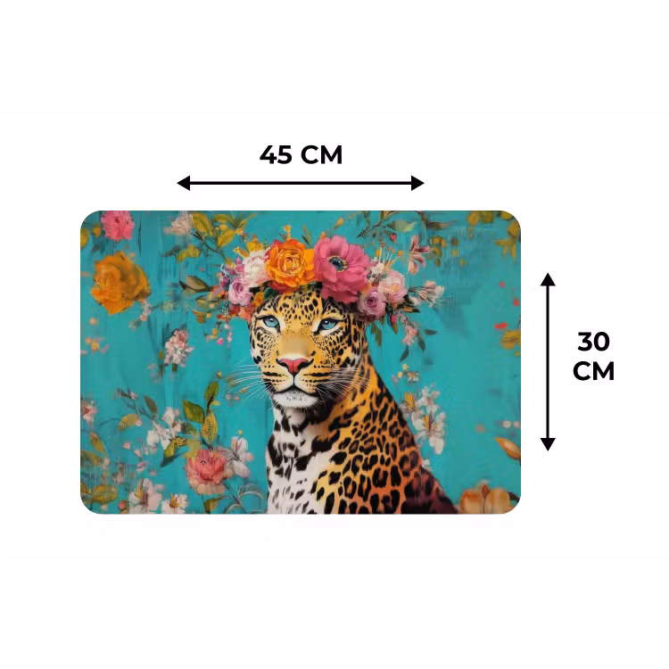Placemat - 6 stuks - Luipaard - Bloemen - Kroon — 3