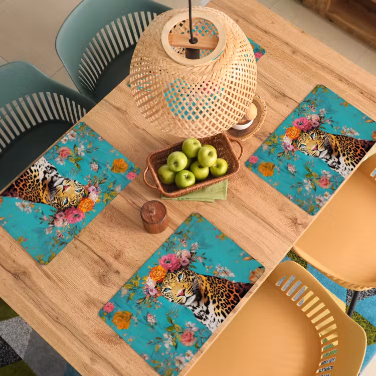 Placemat - 6 stuks - Luipaard - Bloemen - Kroon — 6