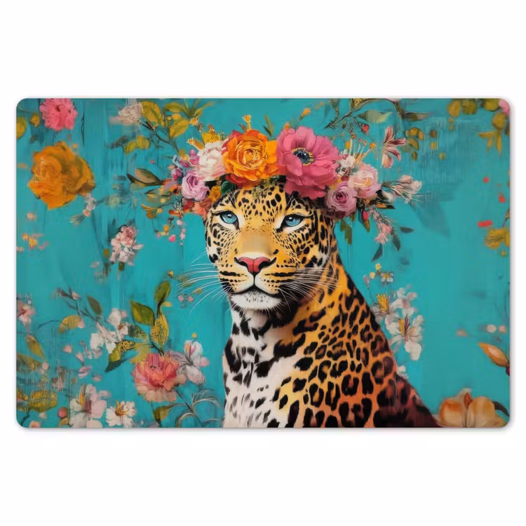 Placemat - 6 stuks - Luipaard - Bloemen - Kroon — 7