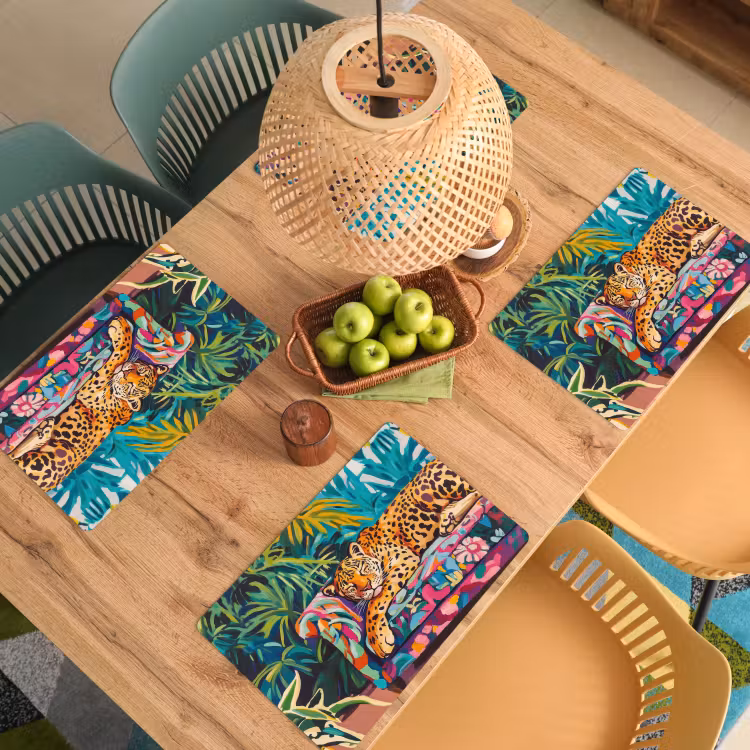 Placemat - 6 stuks - Luipaard - Kleurrijk - Tropisch — 6